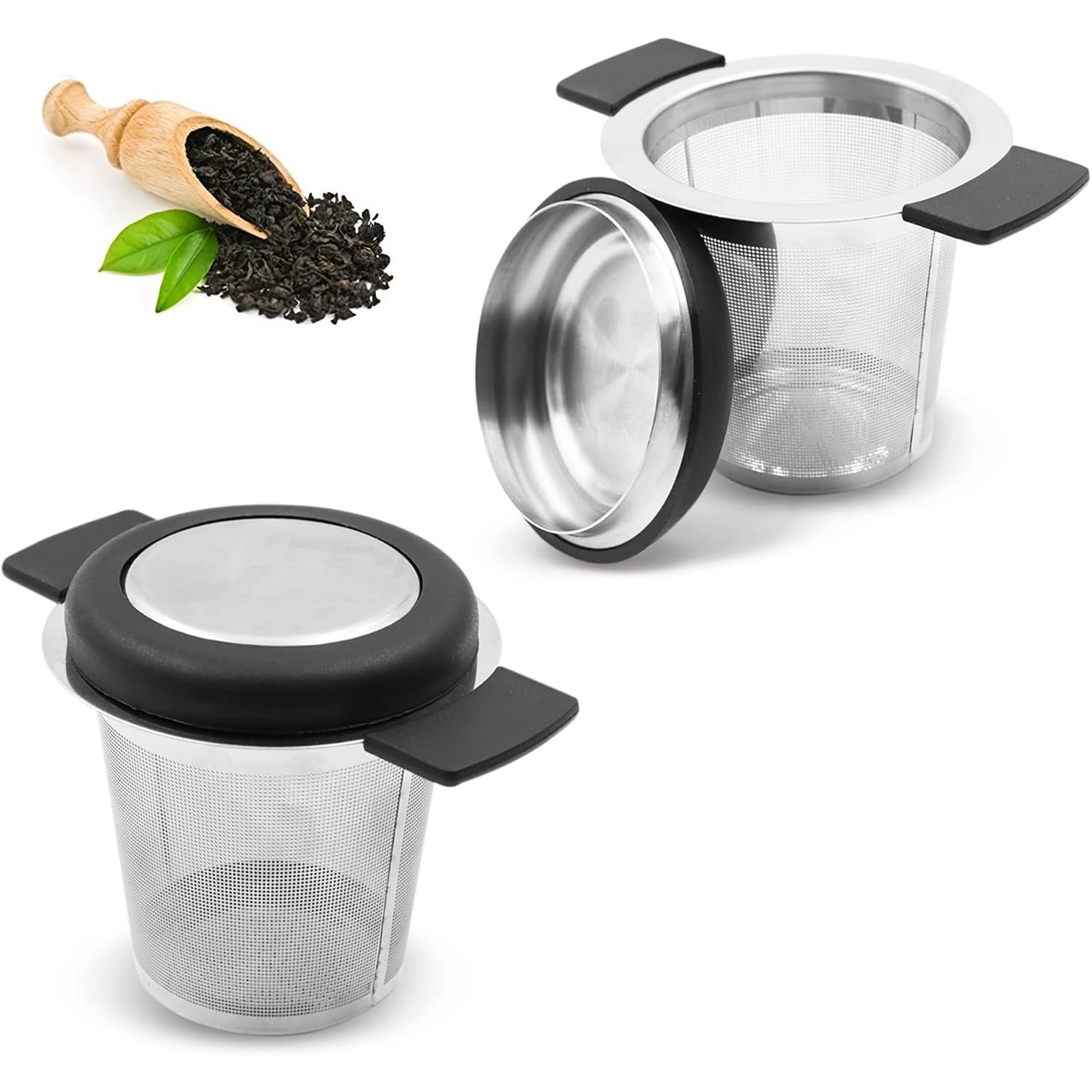 2 Pack Tea Infuser 304 Stainless Steel Mesh Strainer with Silicone Heat Proof Handles, Tea Filter for Teapots Mugs Cups to Brewing Steeping Loose Leaf Tea and Coffee, Large Capacity
