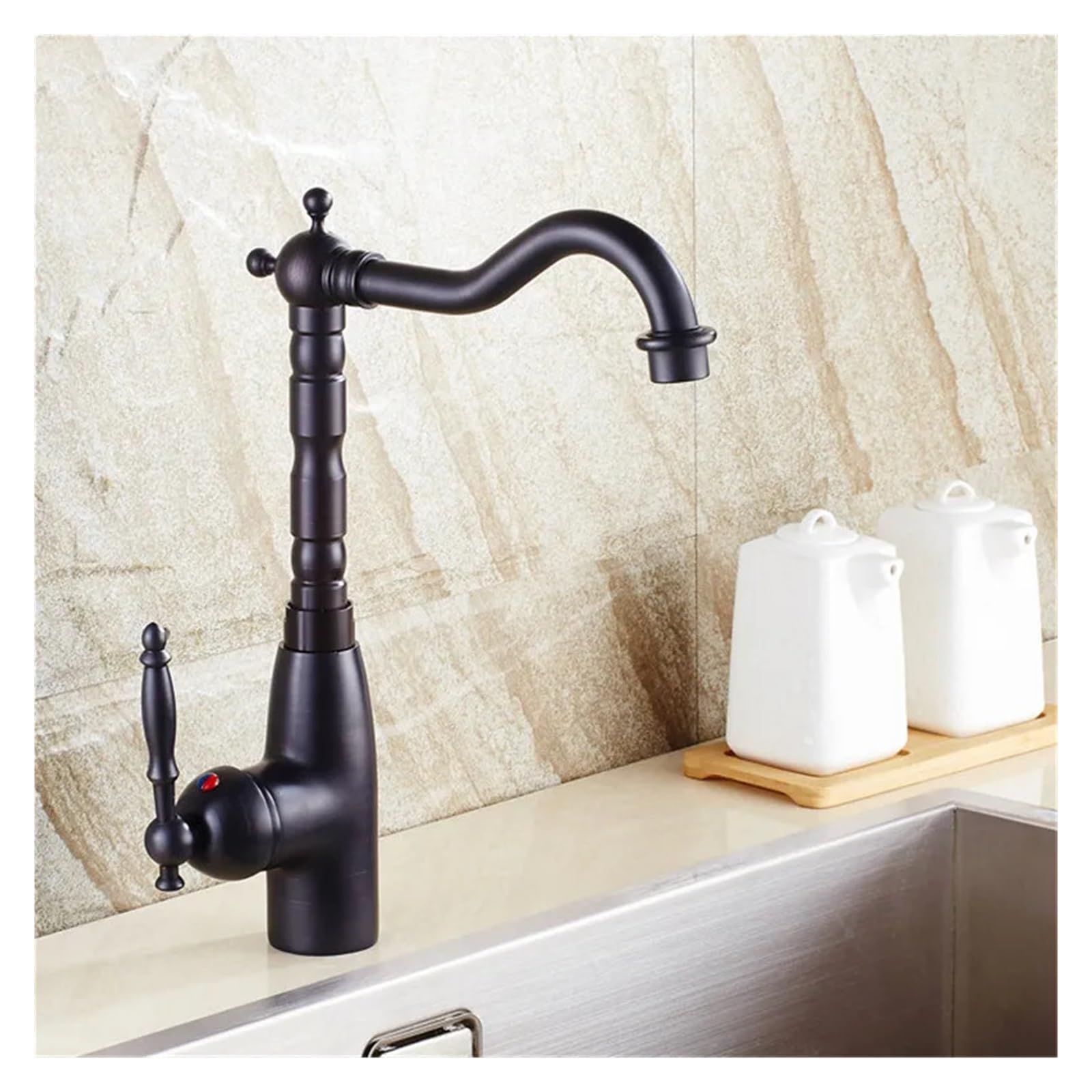 Robinet de salle de bains vintage laiton noir avec mitigeur lavabo bec pivotant