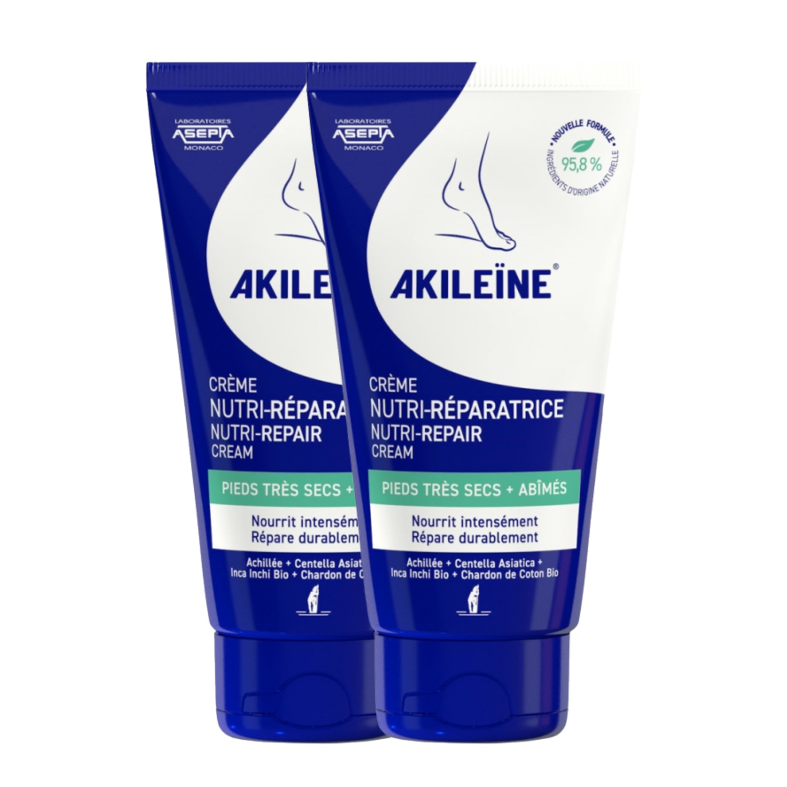 Akileïne 2 x 75ml Nutrient Cream Repairing Dry Feet Intensive Moisture Repairs Cracks and Cracks Softer and Regenerating Skin