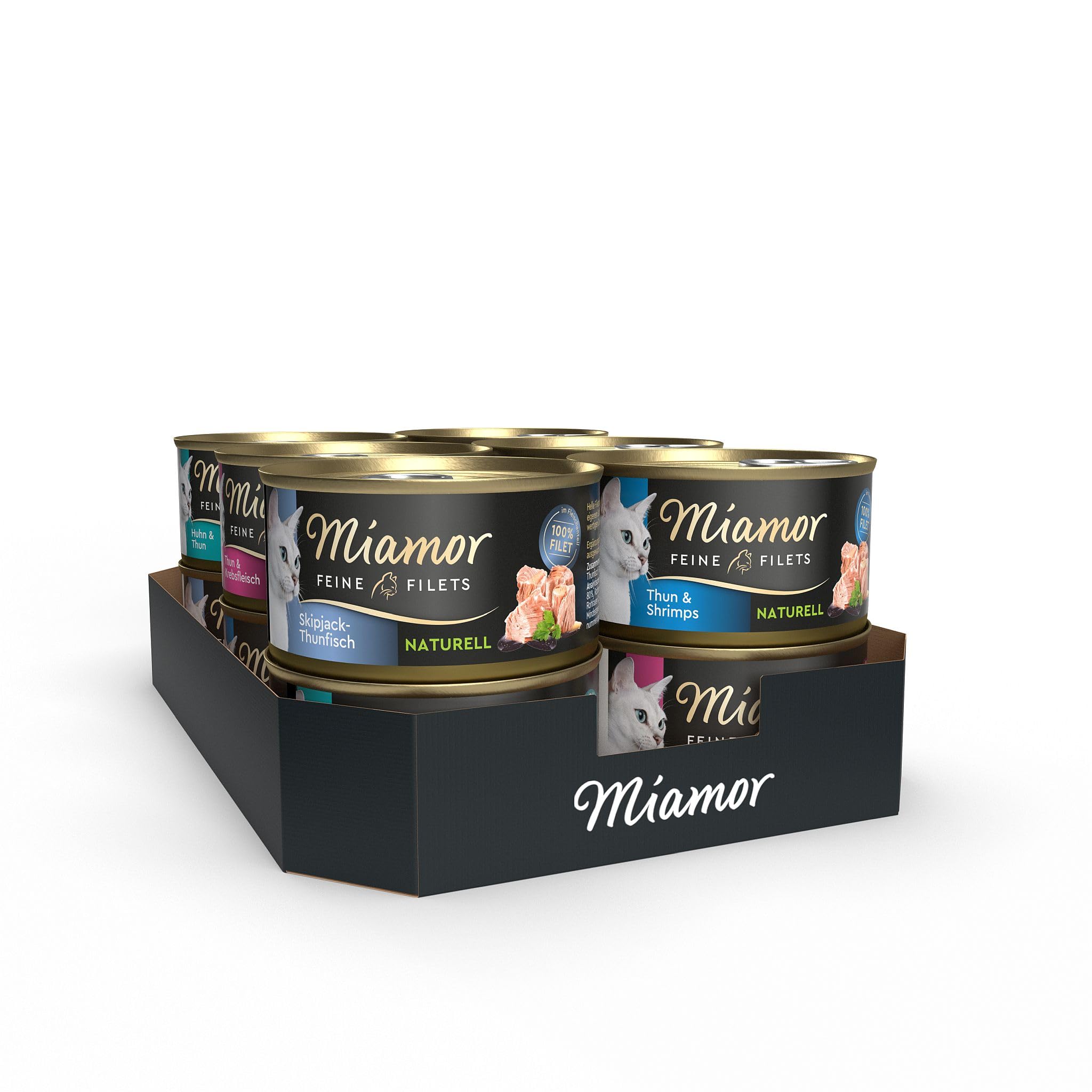 Miamor - Feine Filets Naturelle Mixpaket 1 | Nassfutter für ausgewachsene Katzen mit Filetstückchen im eigenen Saft. Fettarmes Ergänzungsfutter in der Dose ohne künstliche Zusätze | 12x80g