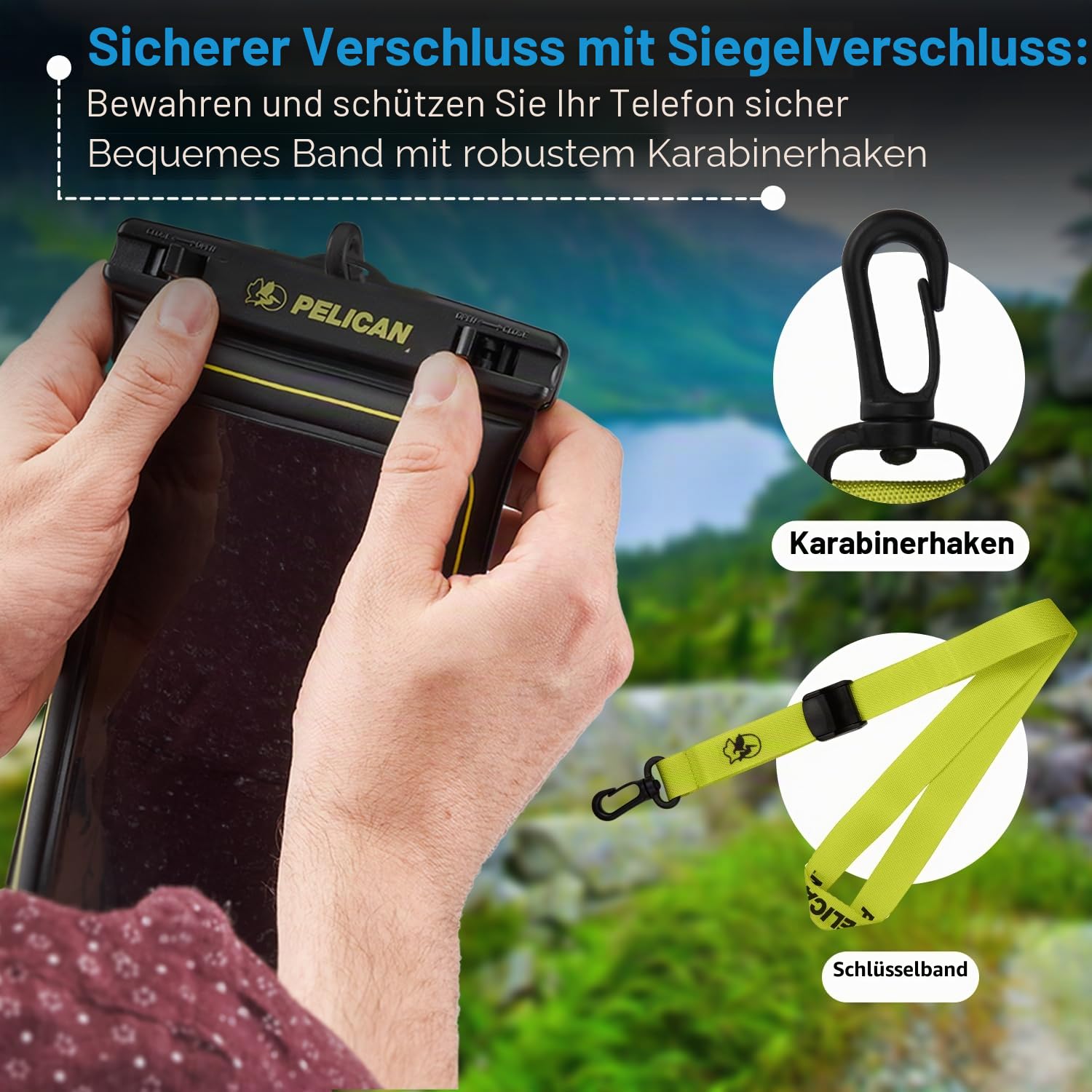 Pelican Marine IP68 wasserdichte Handyhülle XL-Größe schwimmend iPhone 15 Pro Max 14 Pro Max 13 Pro Max 12 S23 Ultra Pixel 8 abnehmbares Umhängeband