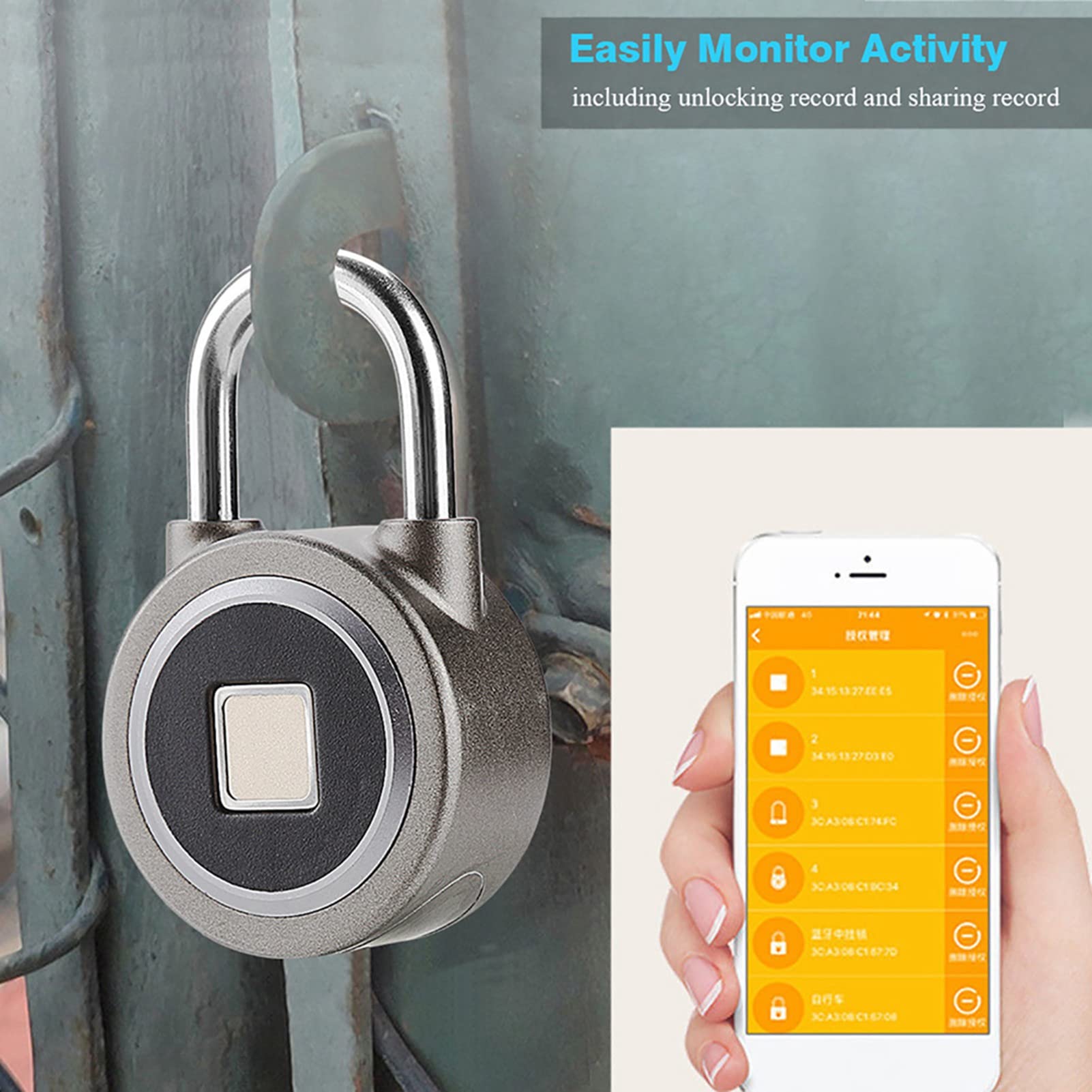 Rosvola Candado Bluetooth Inteligente con Huella Dactilar Resistente Al Agua para Seguridad sin Llave, Bloqueo Antirrobo, Monitoriza Fácilmente la Actividad, Puerta de Casa, Mochila