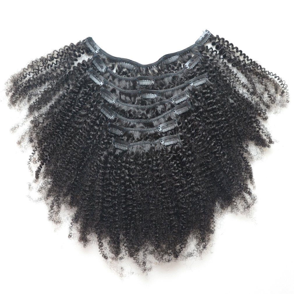 Luwigs Afro Kinky Curly 4B 4C Clip in Hair Extensions for African American Women Real Brazilian Virgin Human Hair Clip Ins Natural Color 7pcs/set (20 Inch, Afro Kinky Curly)