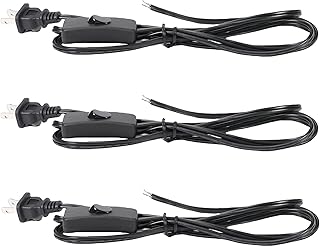 Black Lamp Cord,6 Feet Replacement Lamp Cord with Button Switch for Wiring Lamp Repair Fix Project, Power Light Cable Cord with Plug, Tinned End Lead, SPT-1,18 AWG,3 Pack
