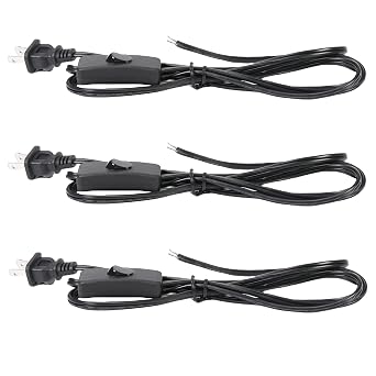 Black Lamp Cord,6 Feet Replacement Lamp Cord with Button Switch for Wiring Lamp Repair Fix Project, Power Light Cable Cord with Plug, Tinned End Lead, SPT-1,18 AWG,3 Pack