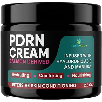 Healthergize PDRN Cream with Salmon DNA, Manuka Honey, Hyaluronic Acid & Hempseed Oil Korean Anti Aging Face Moisturizer, Firming, Plumping, Smooth Skin Day Night Cream, 2.5 oz, Made in USA