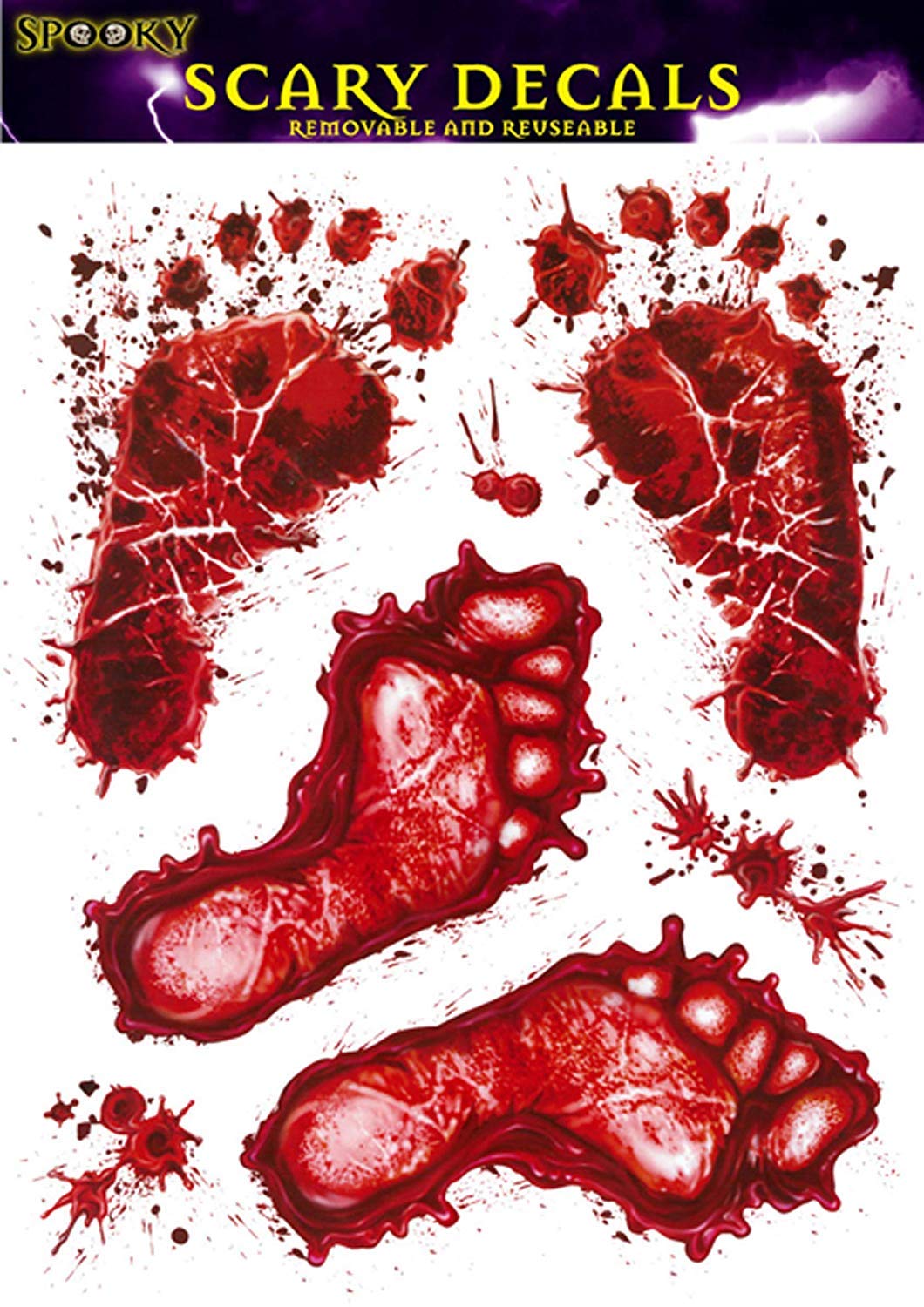 Henbrandt Red Bloody Footprints & Blood Splats Halloween Clings Decoration