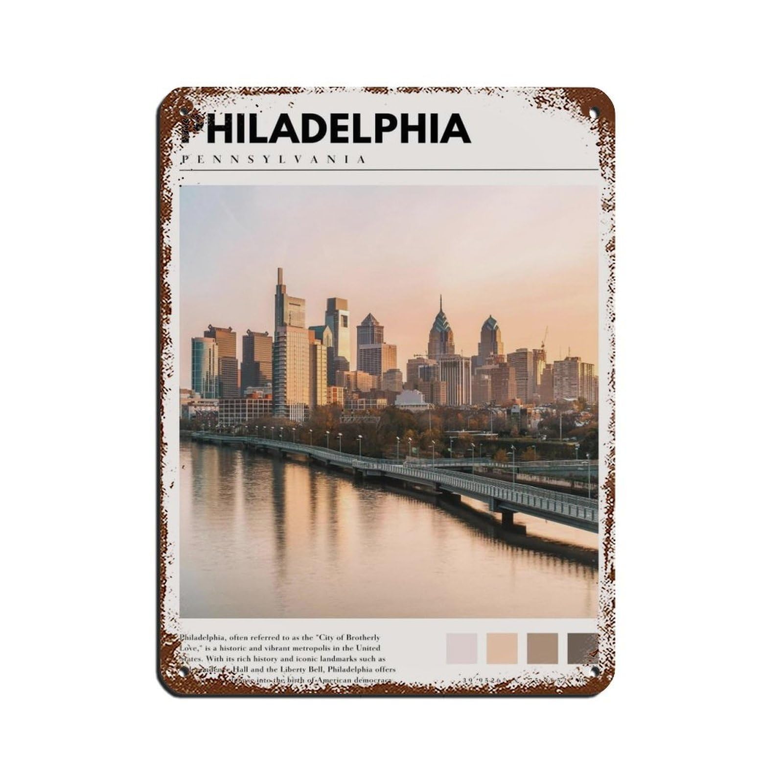 Philadelphia Art Philadelphia Poster Retro Poster Metal Tin Sign Chic Art Retro Iron Painting Bar People Cave Cafe Family Garage Poster Wall Decoration 12x16inch(30x40cm)
