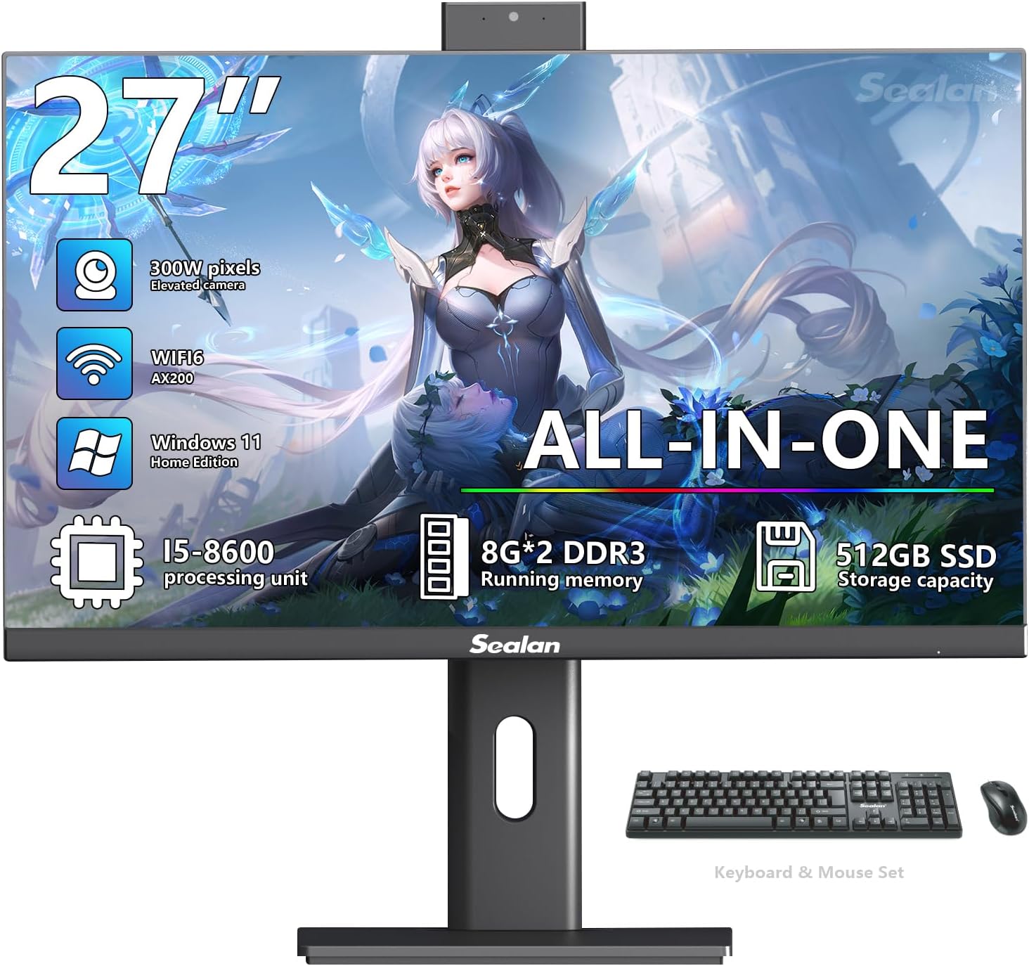71PWQswsnxL._AC_SL1500_ All-in-One Computers Business Desktop 27” FHD 60Hz Display, Intel Core i5-8600,16GB DDR3 RAM, 512GB SSD, Webcam, HDMI, Type-C, Wi-Fi 6, Wired Keyboard & Mouse, Windows 11 Home