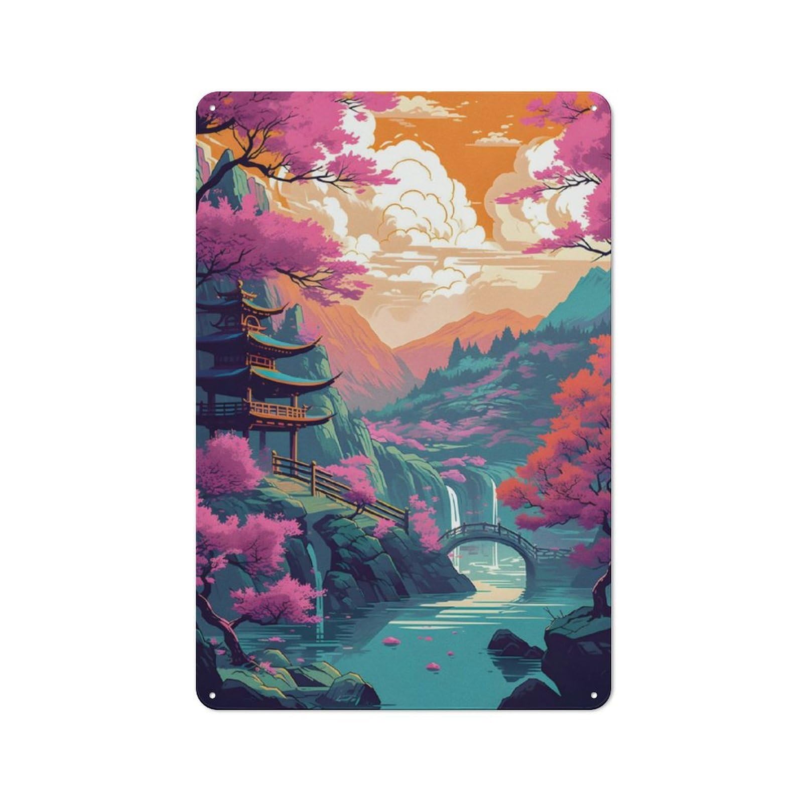 Junmoney Colorful Natural Landscape Vintage Tin Sign 30X20cm With For Guest Room Or Hallway, Suited To Wall Displays In Guest Rooms And Hallways