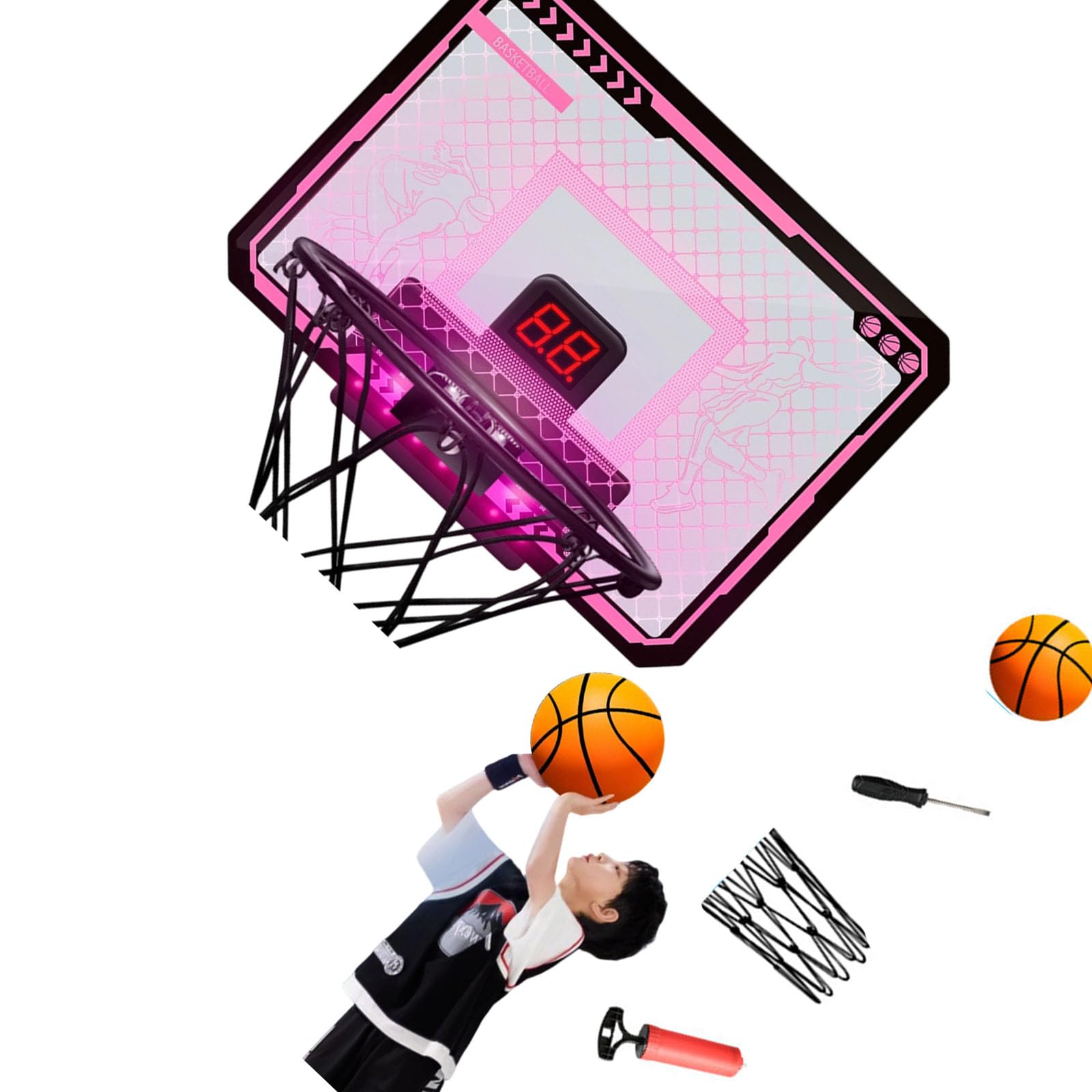 Panier de basket-ball d'intérieur pliable avec lumière LED