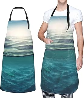 GFLFMXZW Apron for Women Men Waterpoof Aprons Sea background Adjustable Bib Work Aprons for Dishwashing