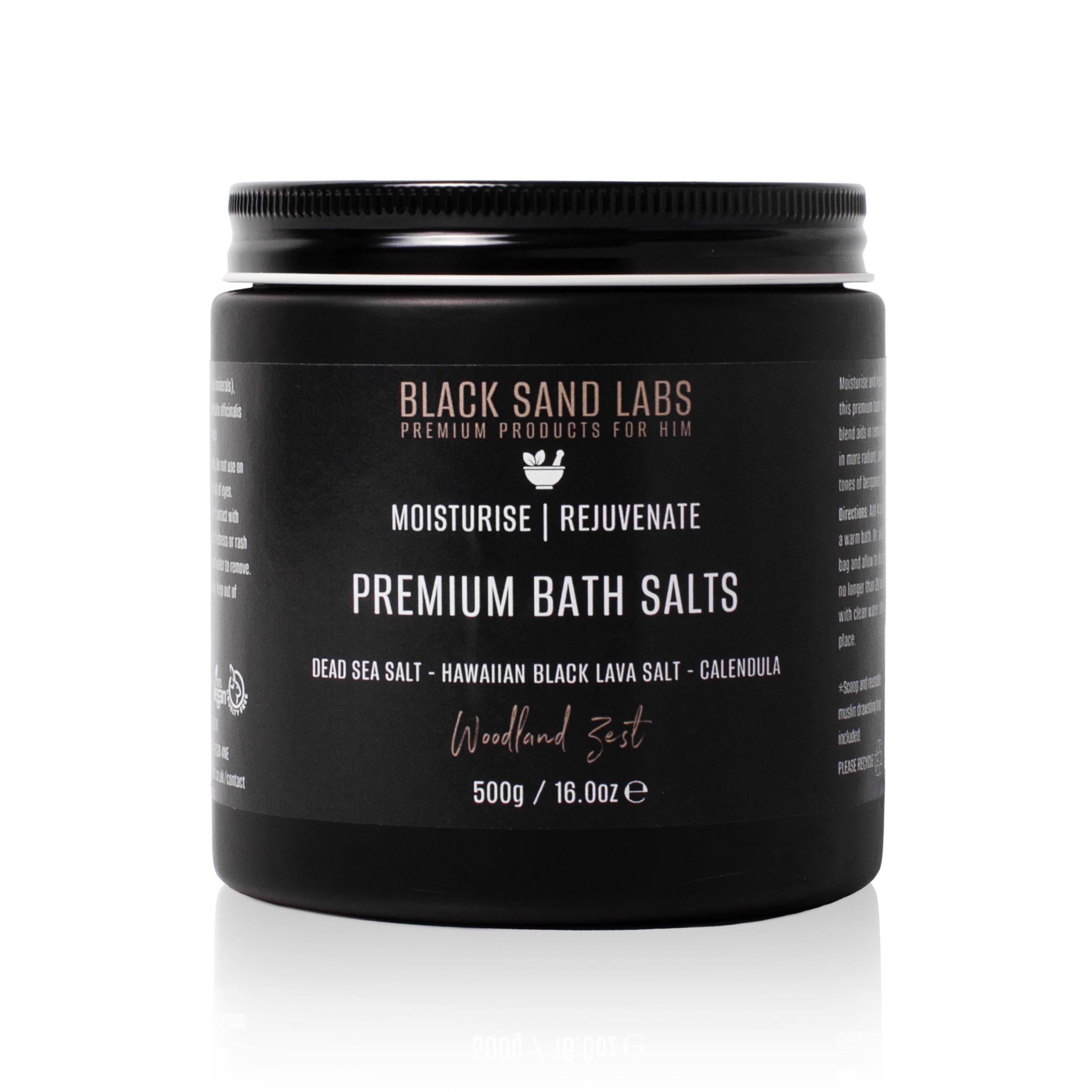 Premium Bath Salts for Him, Premium Blend of Dead Sea & Hawaiian Black Lava Salts That Moisturises and Rejuvenates Skin, Luxury Bath Salts for Men (Woodland Zest)