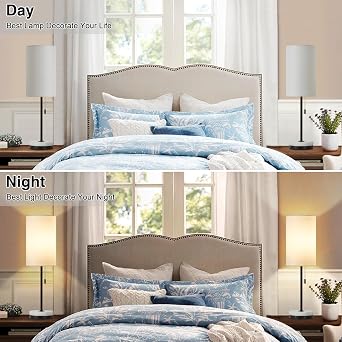 Luvkczc 18 Minimalist Table Lamp Set of 2, Nightstand Lamp for Bedroom Living Room, Modern Pull Chain Bedside Lamp with Marble Base, Fabric Shade, Small Desk Lamp for Home, Office, Reading