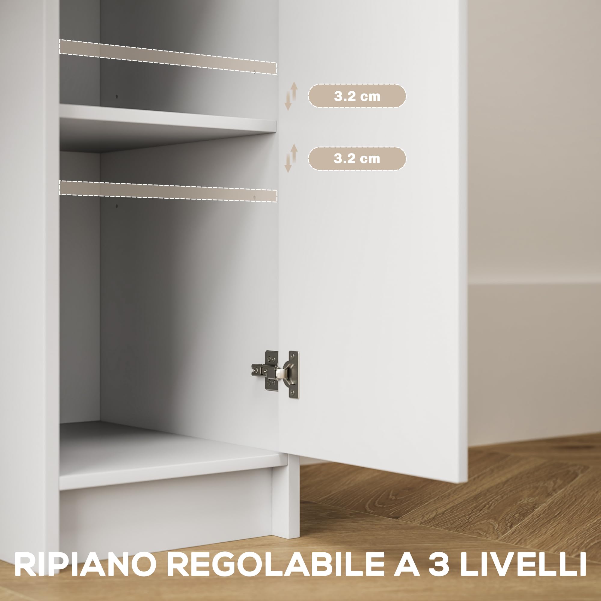 HOMCOM Toeletta Trucco con Specchio e Sgabello, Postazione Trucco con Cassetto, Armadietto e Ripiani in Legno, Bianco
