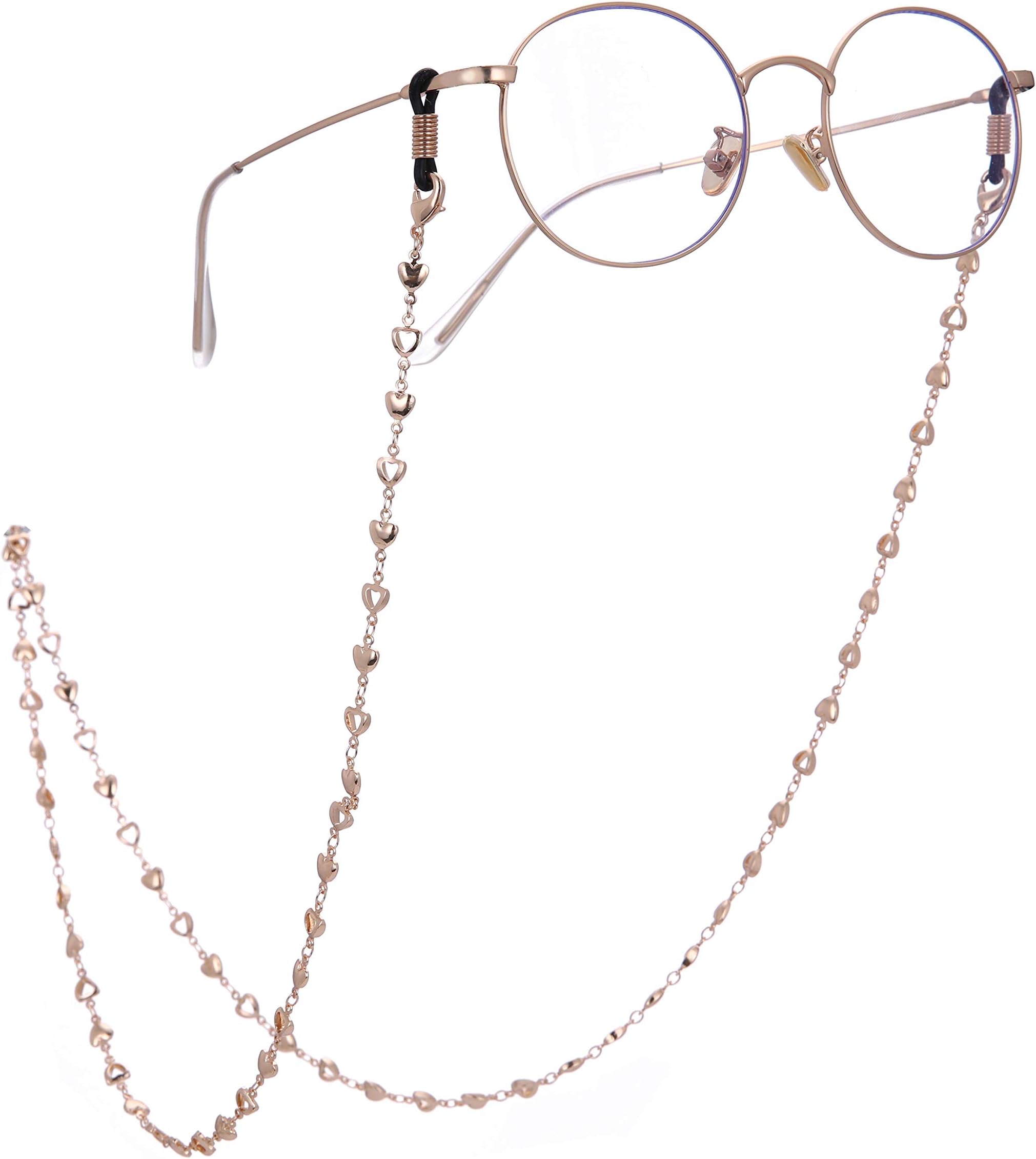 Retro Eyeglass Chain Holder for Women Heart Beaded Glasses Chain Sunglasses Strap Reading Glasses Cords