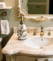 Vista 4 de Kelake Dispensador de jabón de cerámica Ice Crack – Dispensador de jabón de manos y platos de loción de flores con bomba extraíble – Ideal