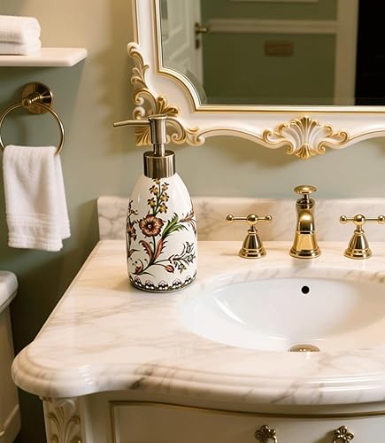 Miniatura 4 de Kelake Dispensador de jabón de cerámica Ice Crack  Dispensador de jabón de manos y platos de loción de flores con bomba extraíble  Ideal para jabón