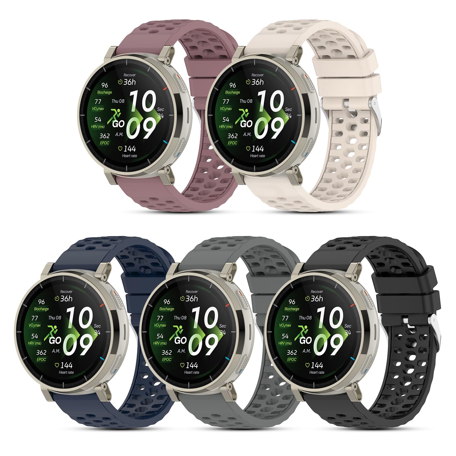 5 Pieces Silicone Bands Compatible with Amazfit Active/Active 3 Premium/Active 2/2 Square/GTR Mini/GTS 4/GTS 4 Mini/Bip 3 Pro, 20mm Adjustable Replacement Watch Strap for Smartwatch.