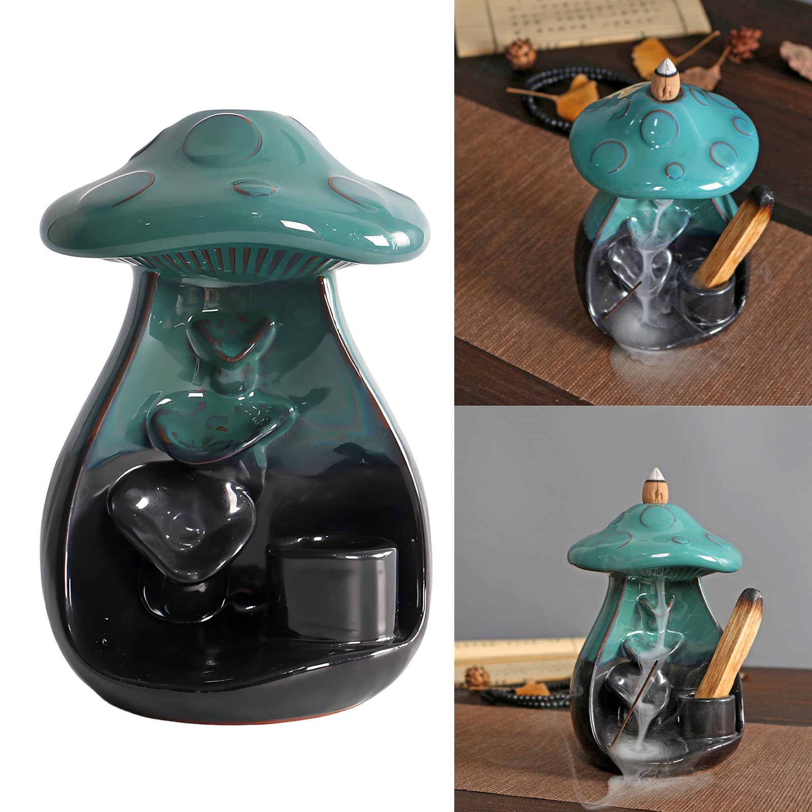 Portaincenso a fungo in ceramica, con piattaforma a cono e cascata affumicata, per la decorazione domestica, bruciatori di incenso