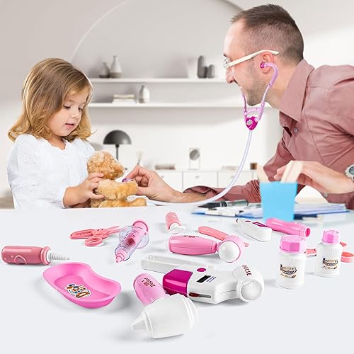 Miniatura 7 de Kit médico para niños, juego de médicos para niños, juego de doctor para niños con juguete para perros, bolsa de almacenamiento médico, juguete de