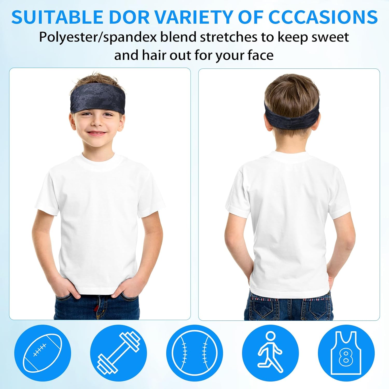 Zhanmai 8 Pieces Boys Headbands Athletic Sweatbands Kids Sports Wicking Breathable Headbands Elastic Girls Boys for Football Basketball Running Exercise - Image 4