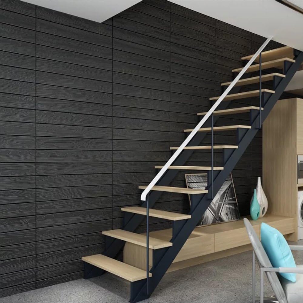 Diversity world 3D Self Adhesive Wall Stickers Panels for Living Room Bedroom Office Wall Decoration Wood Grain Stereoscopic of TV Background Wall 27.5"x23.6" (10pcs 43sq.ft) (Black-1)