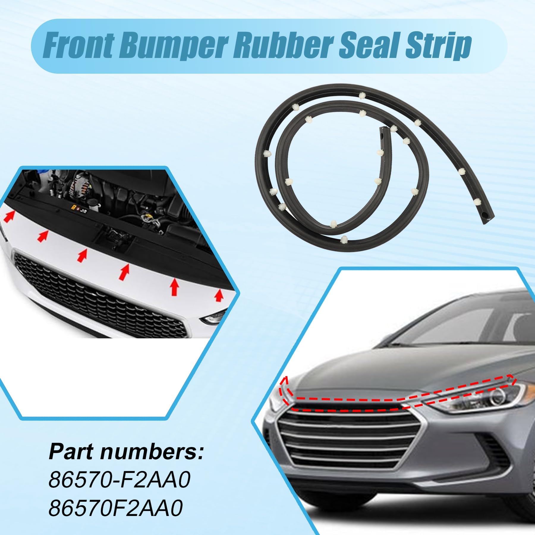 Front Bumper Upper Rubber Seal/Strip For 2017-2018 Hyundai Elantra - Part 86357F2000