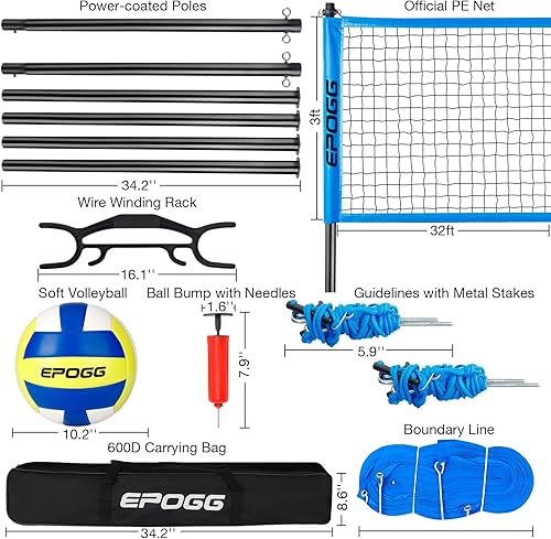 Miniatura 3 de Red de voleibol para exteriores, sistema de red de voleibol portátil para patio trasero con postes de altura ajustableslínea de límitebombabolsa de