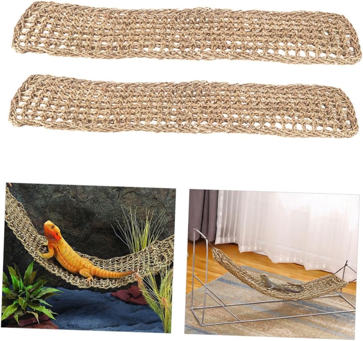 BESTonZON 2Pcs Lizard Hammock Durable Seagrass Pads for Reptiles Easy to and Dry for Bearded Dragons Snakes and Geckos Pet Nesting