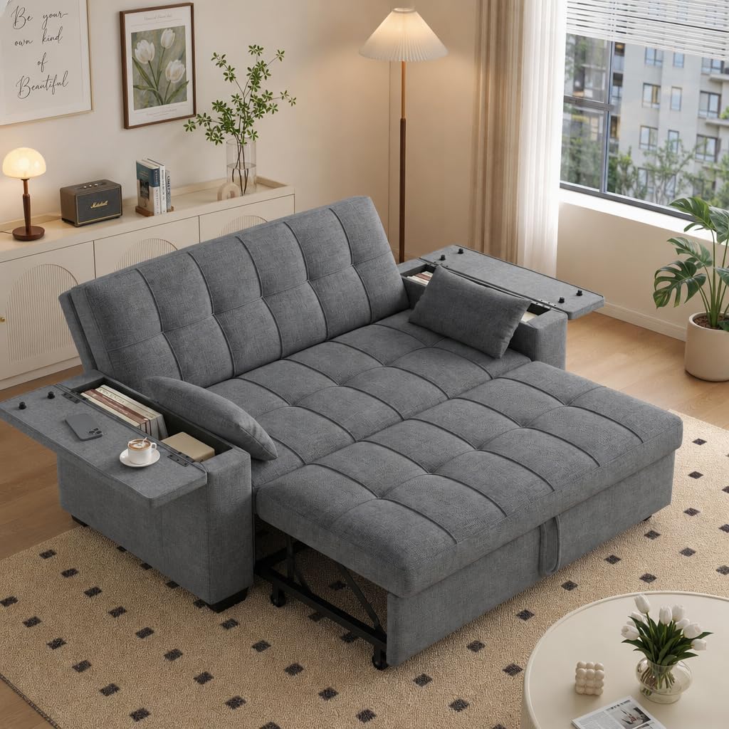 Gizoon 63.6' Convertible Sofa Bed, 3-in-1 Loveseat Sleeper, Small Couch