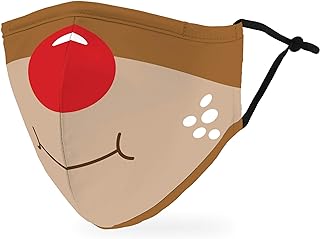 Weddingstar 3-Ply Adult Holiday Washable Cloth Face Mask Reusable and Adjustable with Filter Pocket - Rudolph