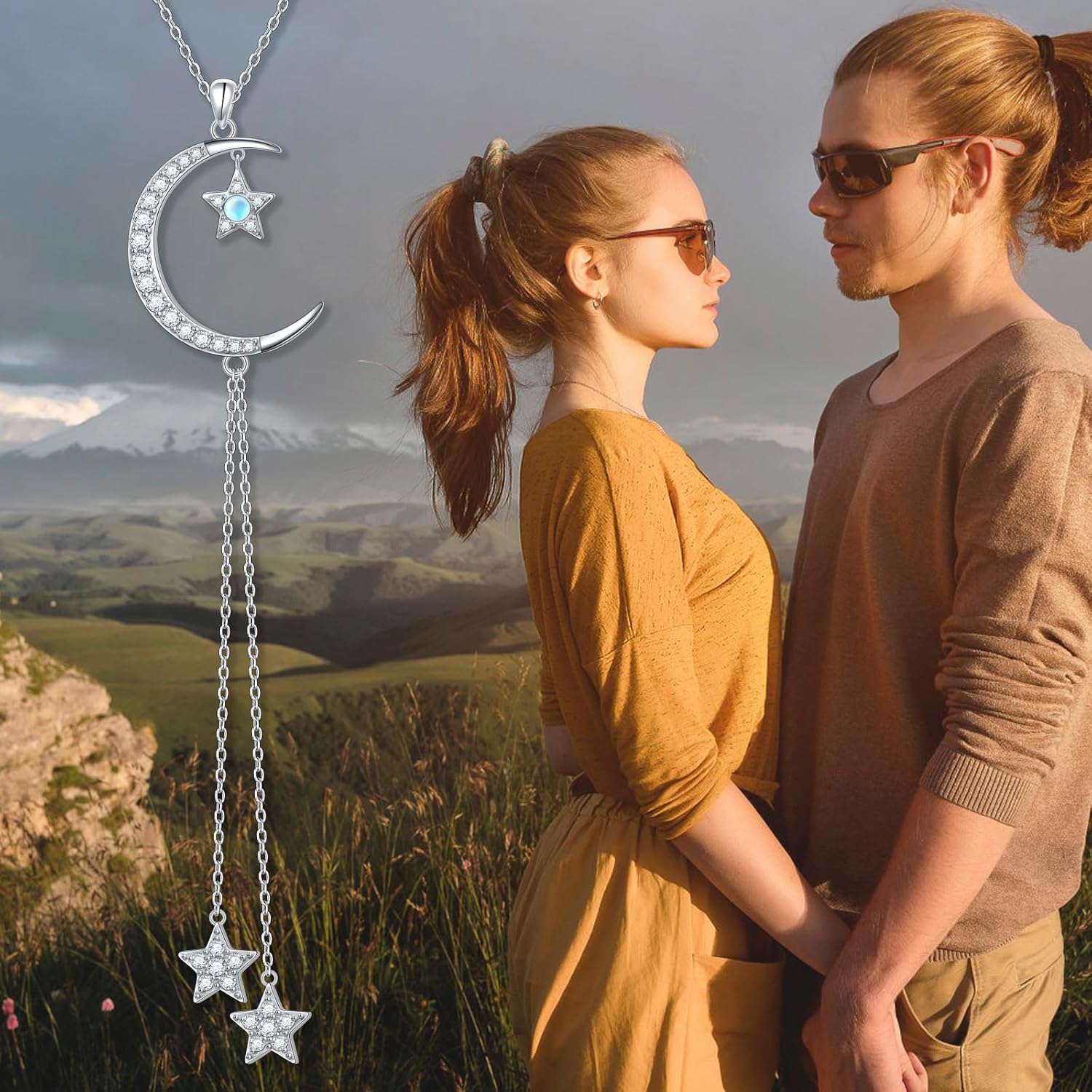 Ladytree 925 Sterling Silver Crescent Moon and Star Necklace with Created Moonstone Long Y Necklace Elegant Jewelry Gift for Women - Image 7