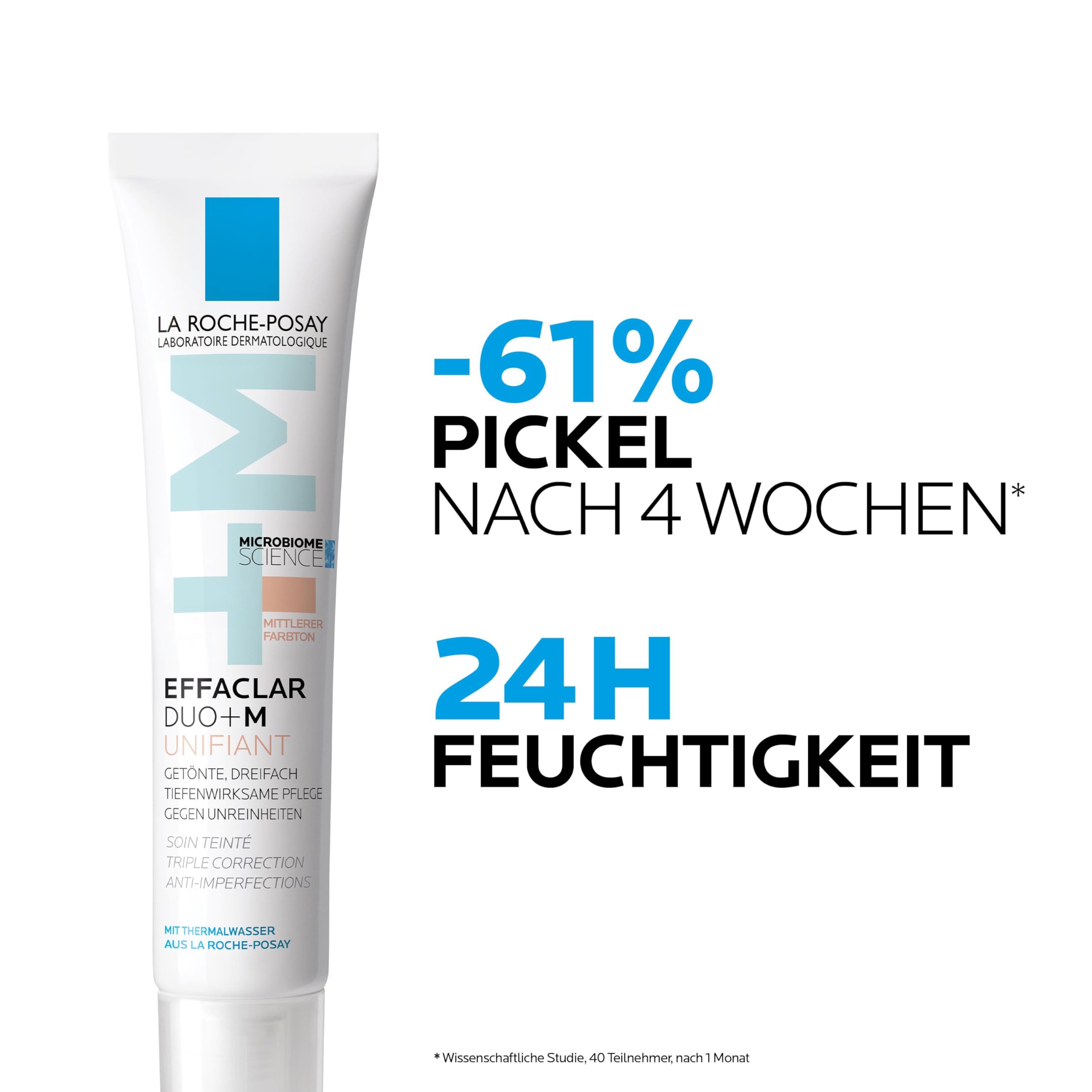 La Roche Posay Effaclar Duo+M Unifiant Mittel, Getönte Gesichtspflege, Dreifach korrigierende, tiefenwirksame Pflege gegen Unreinheiten und Pickelmale, Anti-Rückfall, Für zu Akne neigende Haut, 40 ml