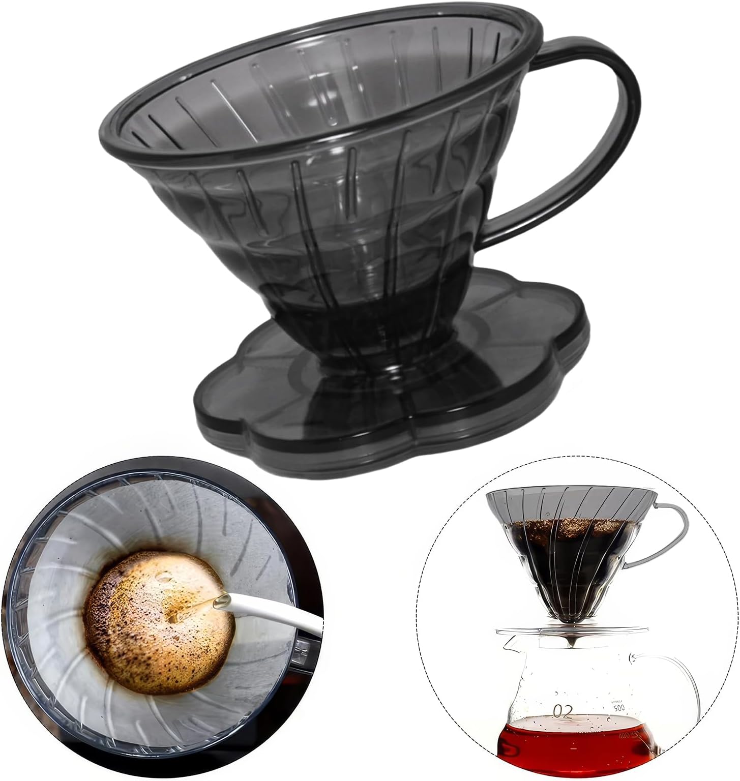 Pour Over Plastic Size 02 2-4 Cups Dripper Funnel Filter BPA Free Heat-Resistant Coffee Filter Holder Dripper Drip Cup Coffee Maker Slow Brewing Accessories Grey