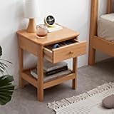 Wayshome Solid Wood Modern Nightstands with Drawer and Open Shelf,Beech Wood Bedside Table Set of 1, Square Shape (Oak Color)