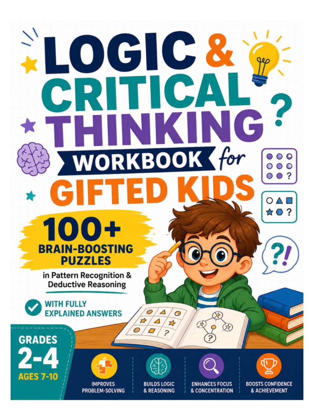 Logic & Critical Thinking Workbook for Gifted Kids: Vol. 1 Pattern Recognition & Deductive Reasoning Puzzles to Challenge Bright Minds in Grades 2, 3 & 4