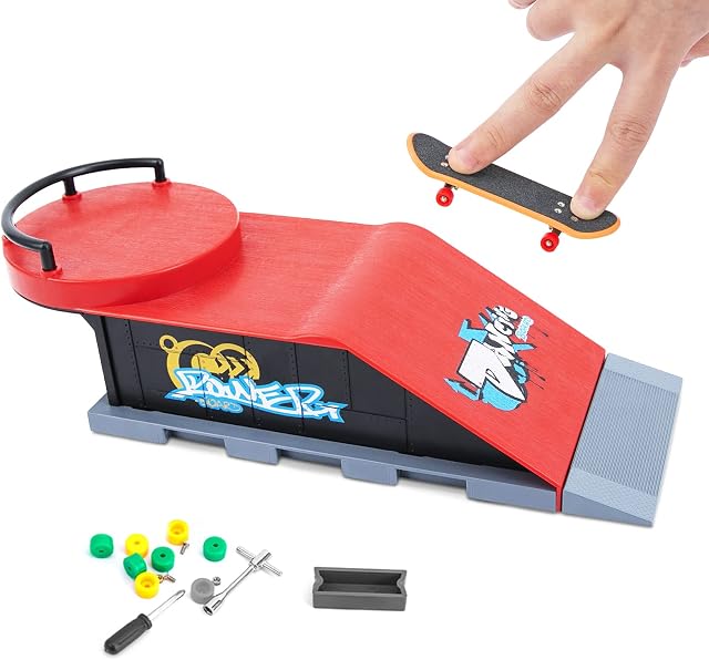iNeego Finger Skateboards and Ramp Accessories Set, Mini Fingerboard Skate Park Ramps Sets, Ultimate Sports Training Props Deck Track Set for Children Gift, Scene D