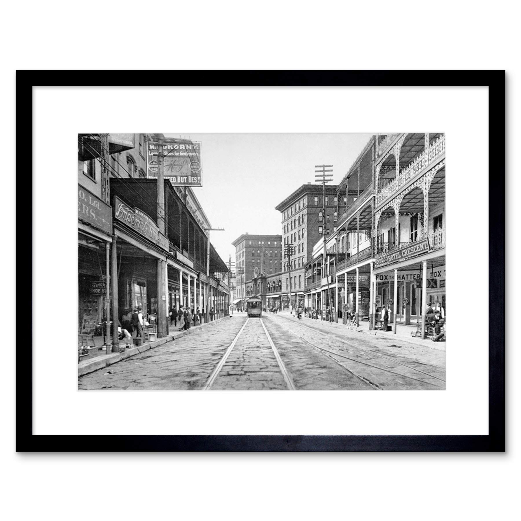 Wee Blue Coo St Charles Street New Orleans 1900 Old Bw Black Framed Art Print Picture B12X973