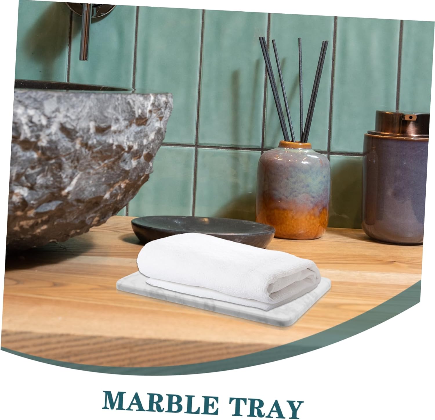 STOBAZA White Marble Vanity Tray Natural Decorative Kitchen Bathroom Dresser Counter Storage Slip-Resistant