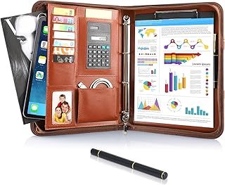 Pasta A4, pasta de conferências de couro, pasta de documentos com zíper, resistente à água, pasta com argolas, porta papéis, bloco de notas, portfólio para reuniões de negócios, cor