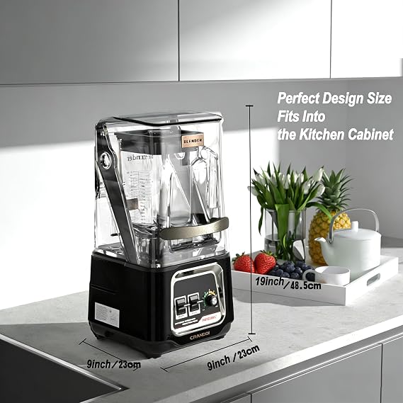 CRANDDI Commercial Blender, 2200W Countertop Blenders with Removable Shield, Quiet Smoothie Blender for Shakes and Ice Crushing, 52oz, 38000 RPM Professional Blenders for Kitchen, K80 (Black)