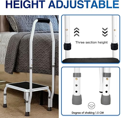 Miniatura 5 de Step Stool with Handle, Adjustable Step Stool, Bed Step for High Beds for Adults, Elderly Bedside, Height Adjustable Elderly Step Stool, Padded