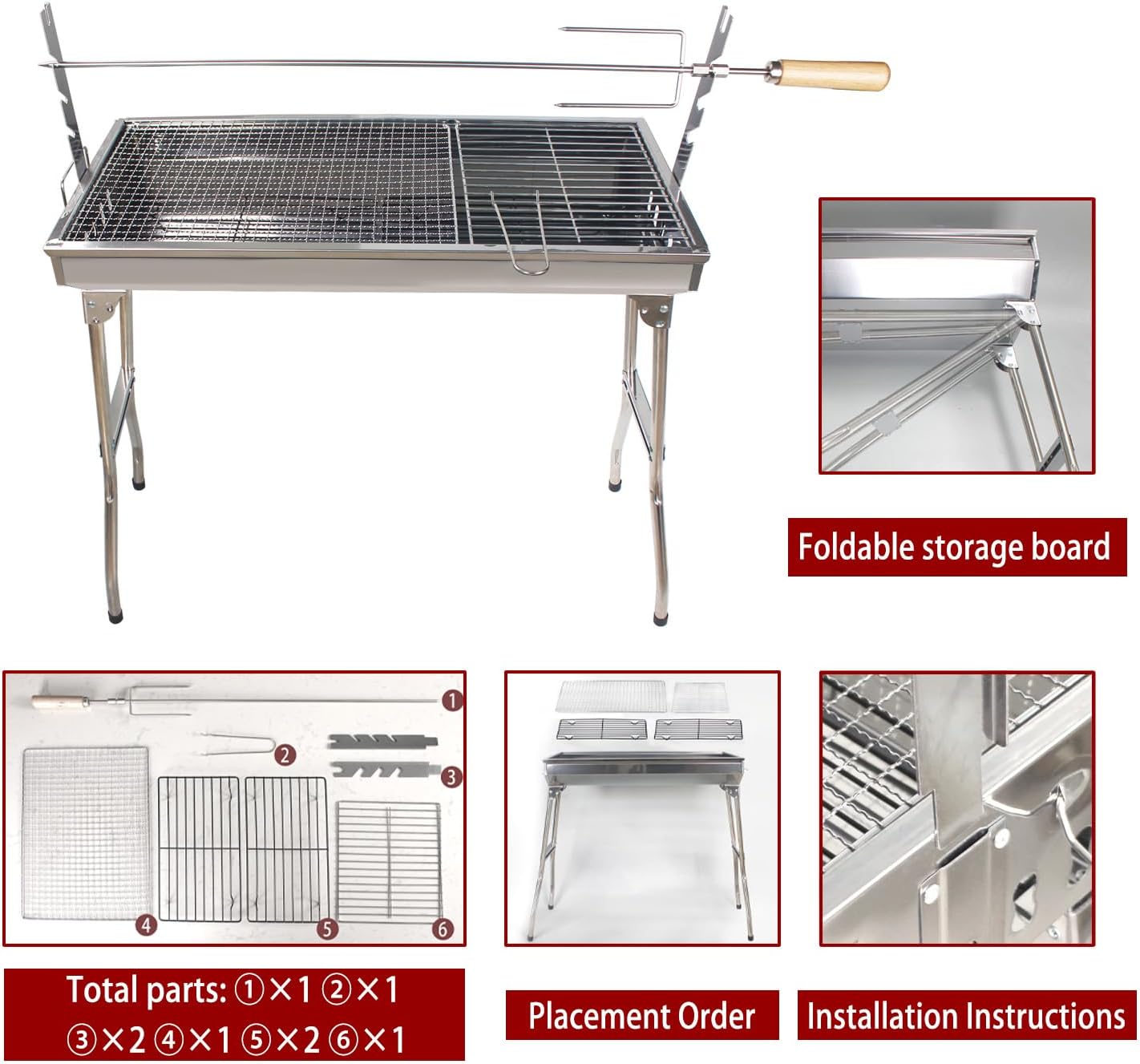Portable Stainless Steel Grill for Home Charcoal Grills and Outdoor Folding Grills are perfect for traveling, outdoor cooking and grilling, camping, picnics, patios, and backyards.