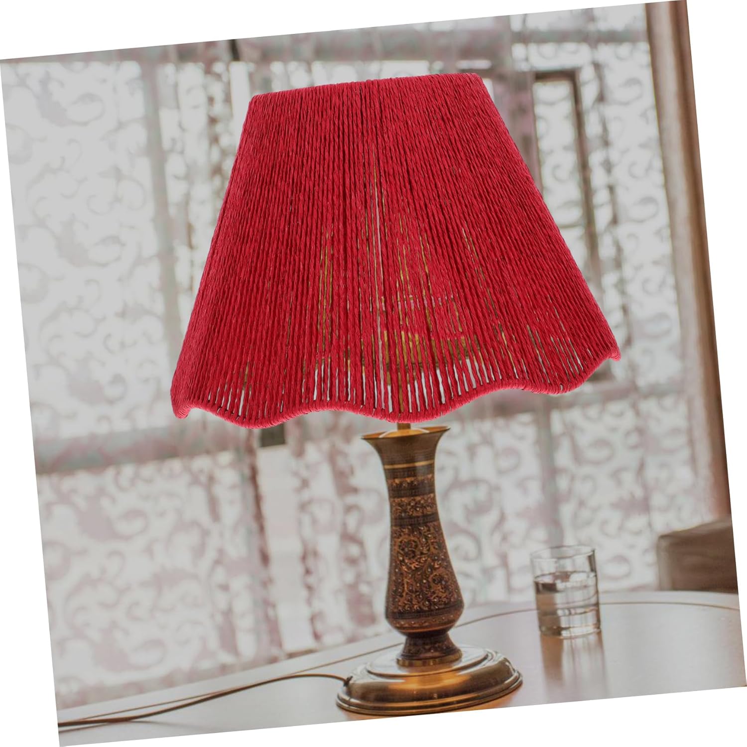 Vaguelly Chic Woven Light Shade Replacement for Table and Floor Lamps Elegant Design Red Easy to Install Versatile for Living Bedroom and Office Decor