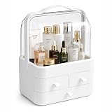 ADEPTNA Cosmetic Makeup Storage Case with Handle and 3 Drawers White Clear