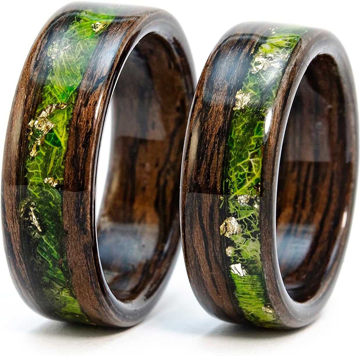 VyTvir Wood Ring for Men Wedding Band with Green Moss Mens Wedding Ring