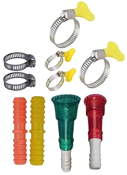 ESEKSAFAR Garden tool set 2pc Tap connector 1/2" & 3/4"and 1/2"inch 2pc Pipe jointer & and 2pc SS clamp & 2pc 1” and 2pc 1.25” inch Butterfly Hose Clamp (Pack of 10pc/set)
