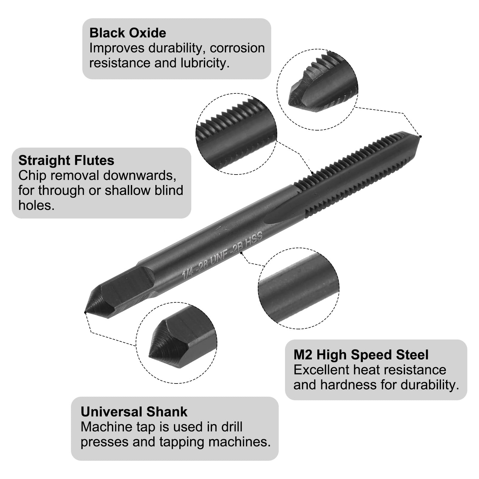 Uxcell M7.5 X 0.5 Tap & 7mm Drill Bit Set – Black Oxide HSS-6542 Straight Flute Threading Tool Kit For Metal, Aluminum, And Hard Plastics