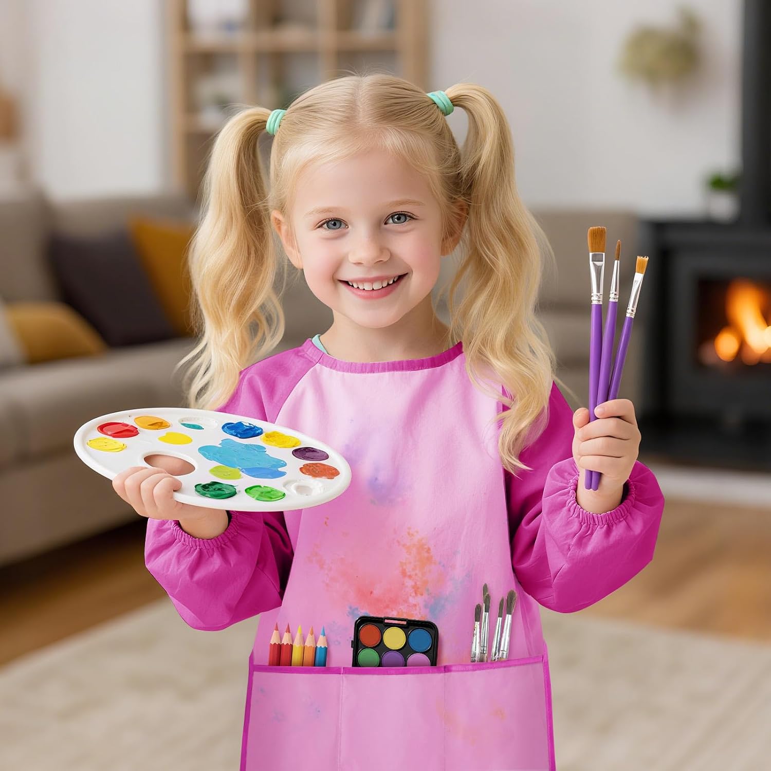 DaiUni Art Smock for Kids, Toddler Paint Smock Kids Painting Apron image 5